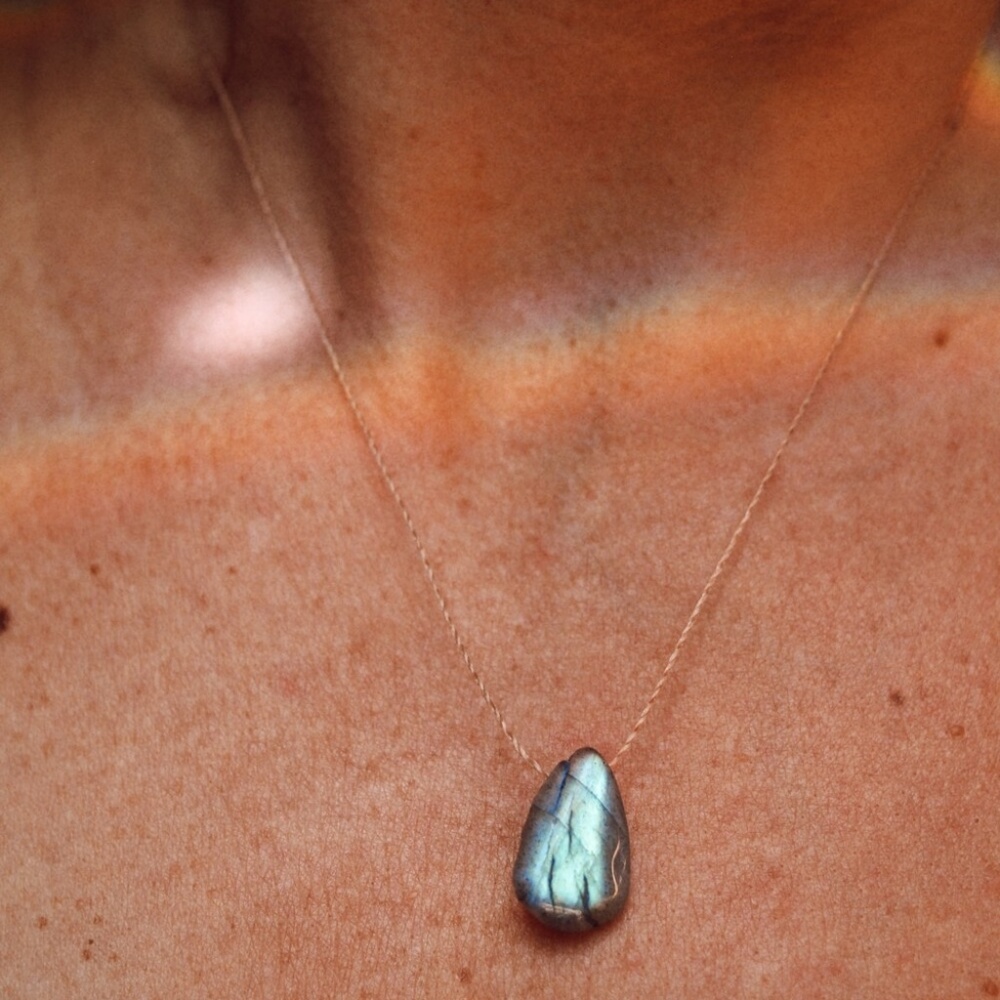 Labradorite Teardrop / Pear Necklace on Silk Cord
